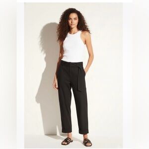 Vince Belted Black Linen-blend Tapered Utility Trouser Pants
